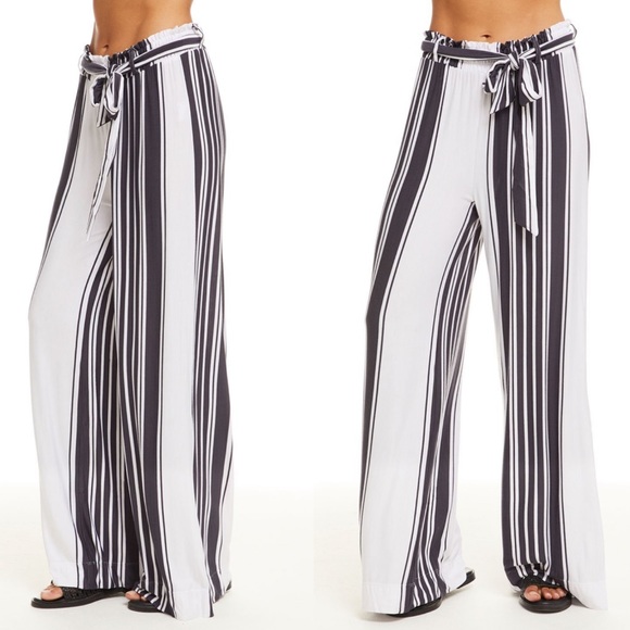 Chaser Pants - Chaser Stripe Jersey Paperbag Waist Wide Leg Pant